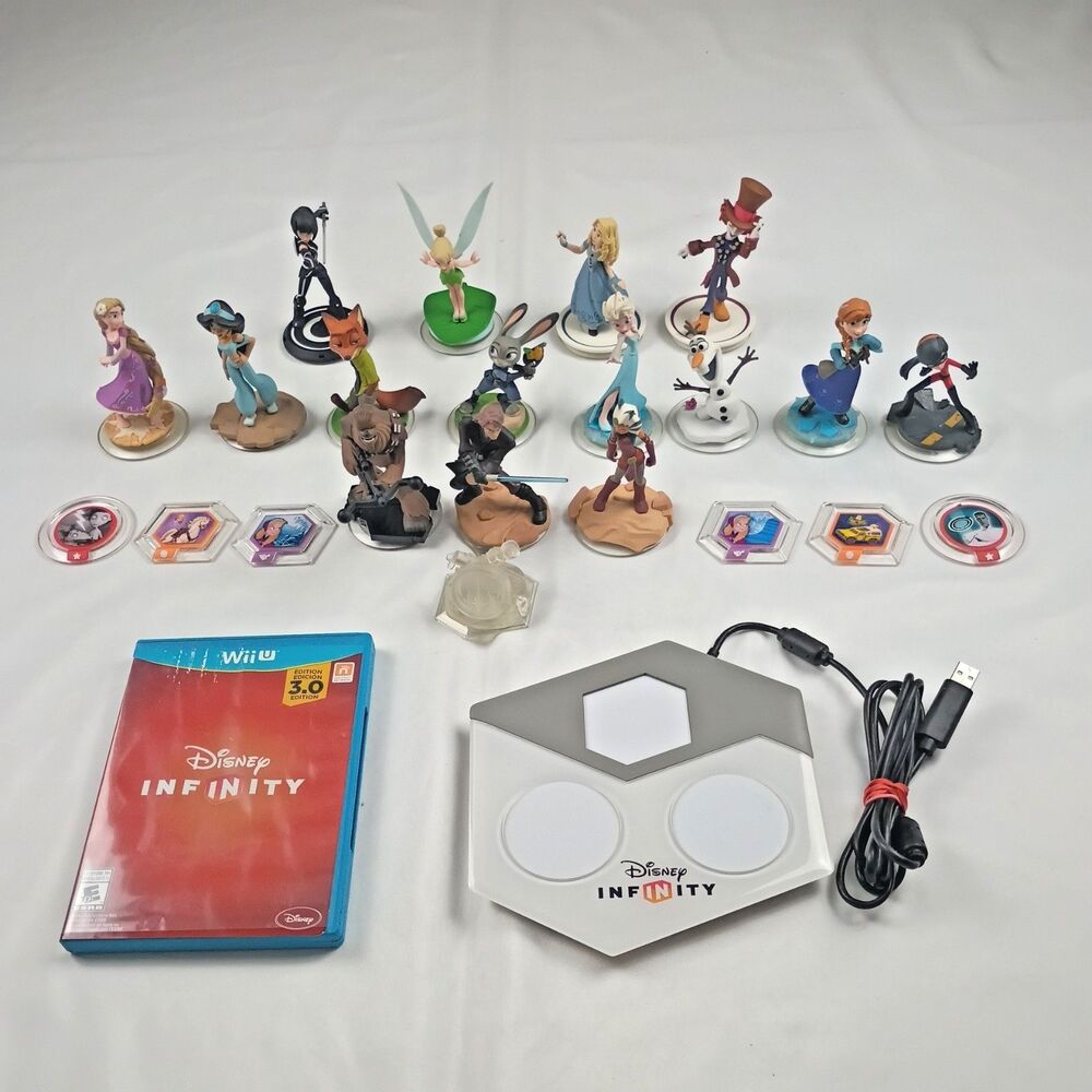 Disney Infinity Lot of 24 - Star Wars, Tron, Alice Figures Base PS4 PS3 Wii U CD